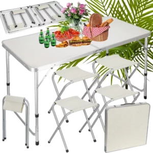 JUEGO DE MESA PLEGABLE PARA ACAMPAR BLANCA