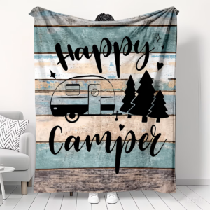 MANTA DE FRANELA " HAPPY CAMPER" 100 X 150